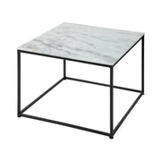 Tavolino basso VORTEX 50 cm in marmo bianco lucido con struttura in metallo nero