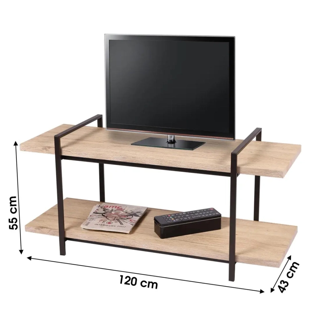 Mobile TV stile moderno con 2 ripiani collezione DARYL - Dimensioni 120x43x55 cm, colore rovere chiaro
