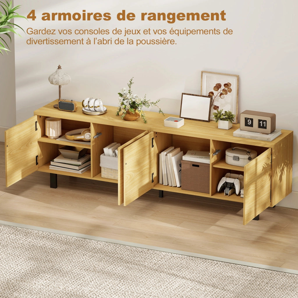 Mobile TV 180 cm con 4 ante a pressione ¨C zephmum ¨C legno naturale 180x35x55,5 cm