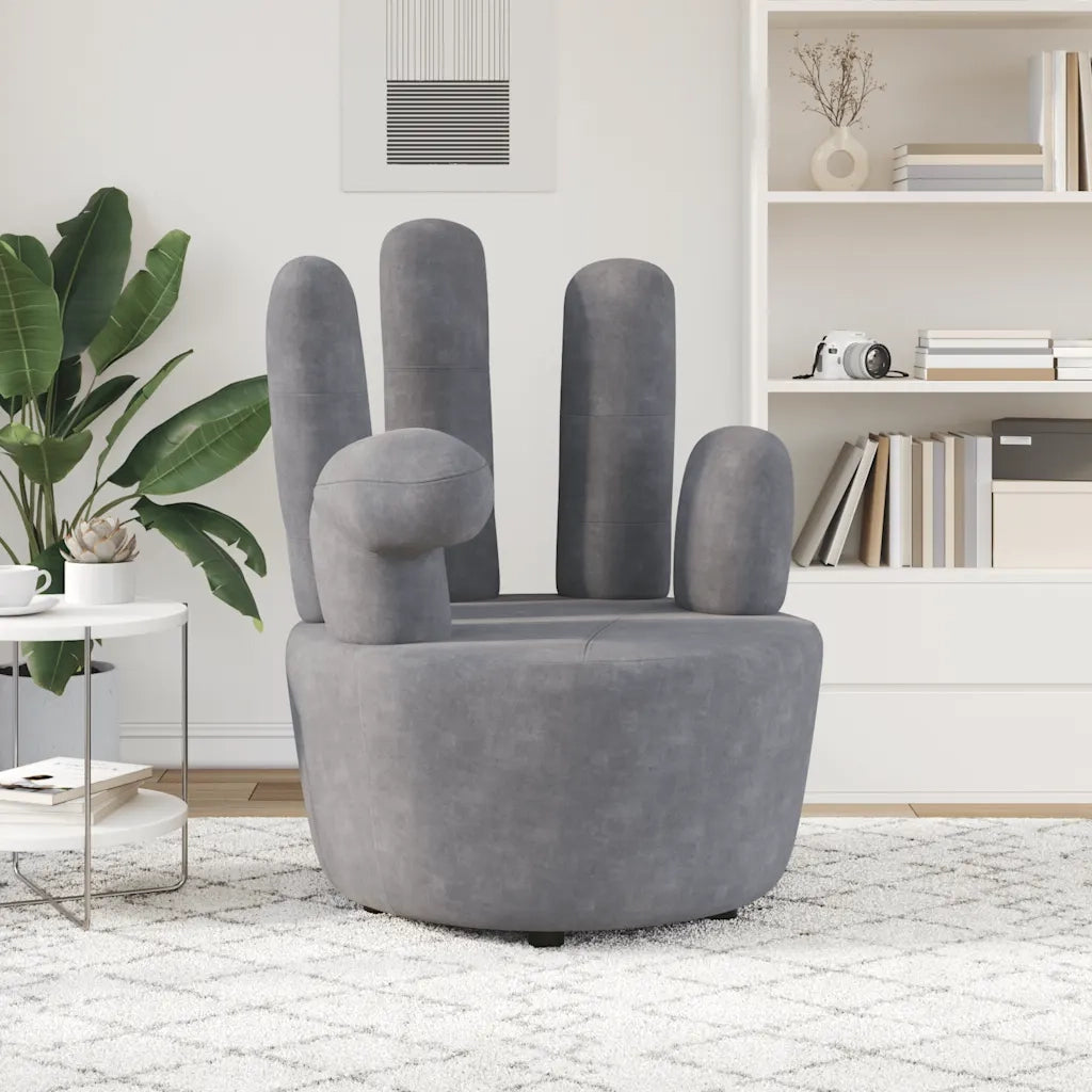Poltrona a Forma di Mano Grigia in Velluto 241731