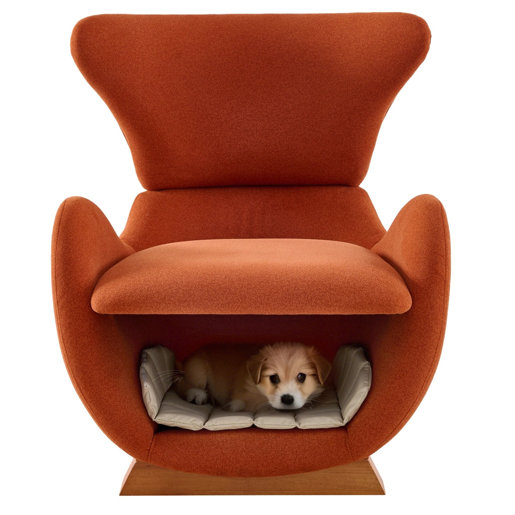 OKWISH Poltrona in Tessuto, con Nicchia Integrata per Gatto o Cane di Piccola Taglia, Seduta Imbottita e Piedi in Legno, Rosso Mattone