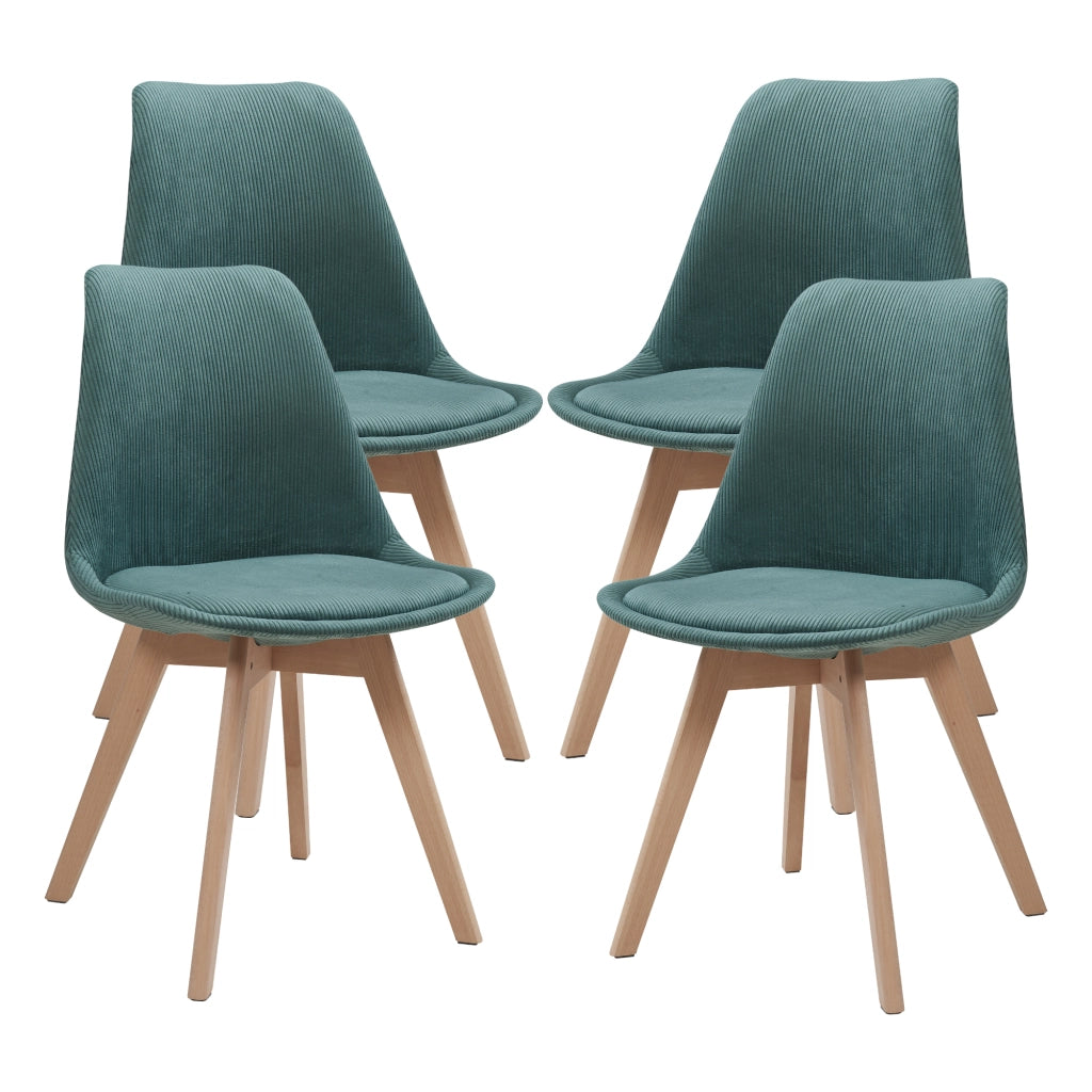 Set Fläten di 4 Sedie da Sala con Seduta Imbottita Rivestimento in Velluto a Coste Verde Scuro [en.casa]