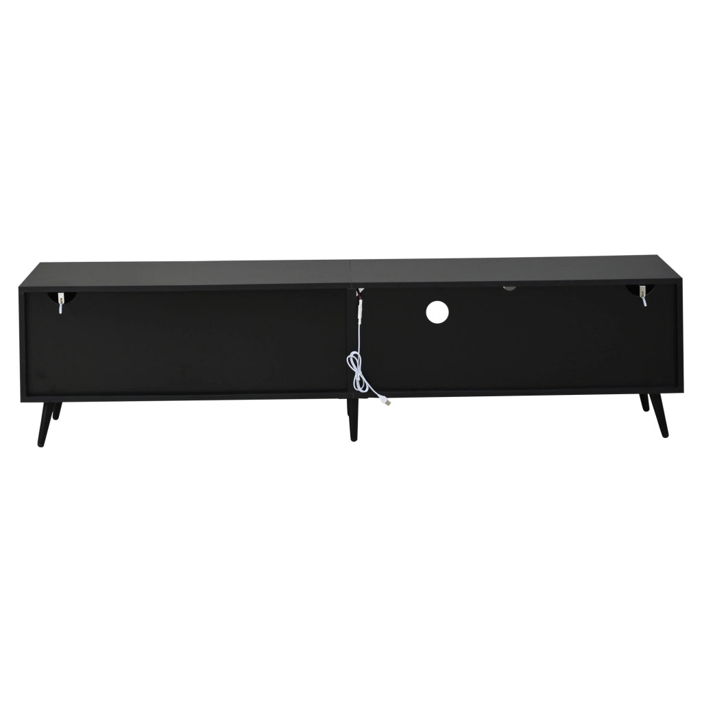 Mobile TV LED con Vetro Temperato ¨C MINIMAL ¨C Nero/Naturale, 175x31x43.5 cm, 6 Gambe, per 75 Pollici