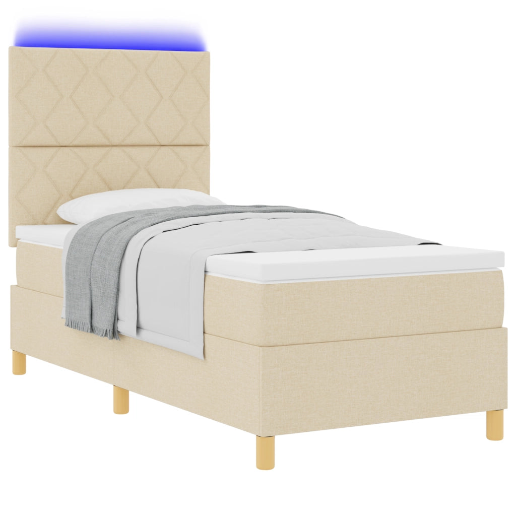 Letto a Mensola con Materasso & LED Panna 100x200 cm Tessuto
