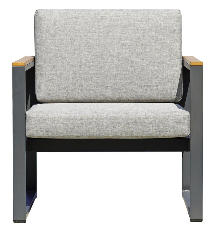 Set Salotto da Giardino Divano 2 Poltrone e Tavolino Cerveteri in Alluminio Antracite e Grigio