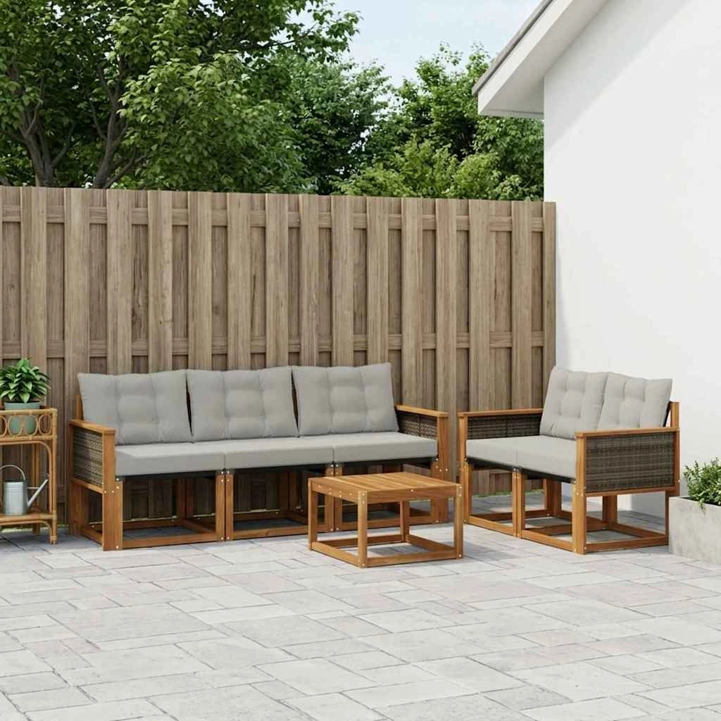 Set di divani da esterno 7 pz Naturale e Grigio Chiaro 3381787