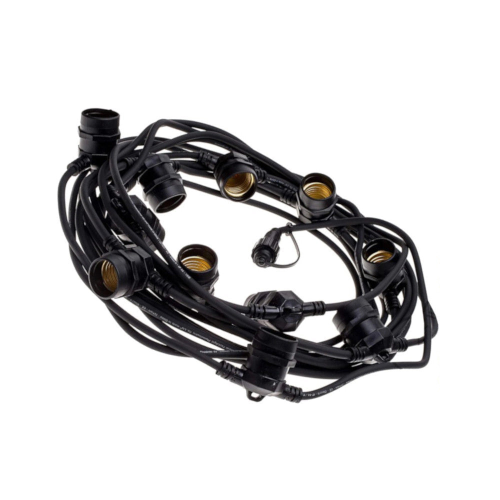 Trade Shop - Catena Luminosa Con 10 Portalampada E27 Luci Decorative Prolungabile Ip54 P01-s01-10 - Nero