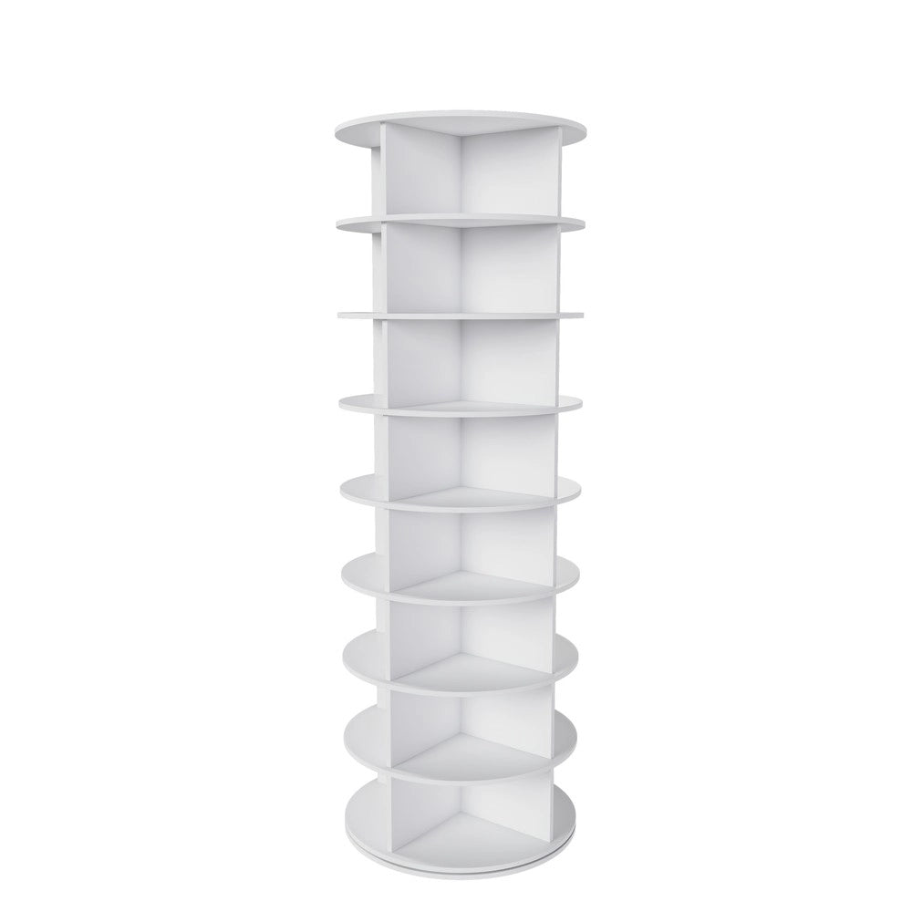 Scarpiera Girevole a Torre 8 Ripiani 32 Paia ¨C Xylo ¨C Bianco, 360¡ã