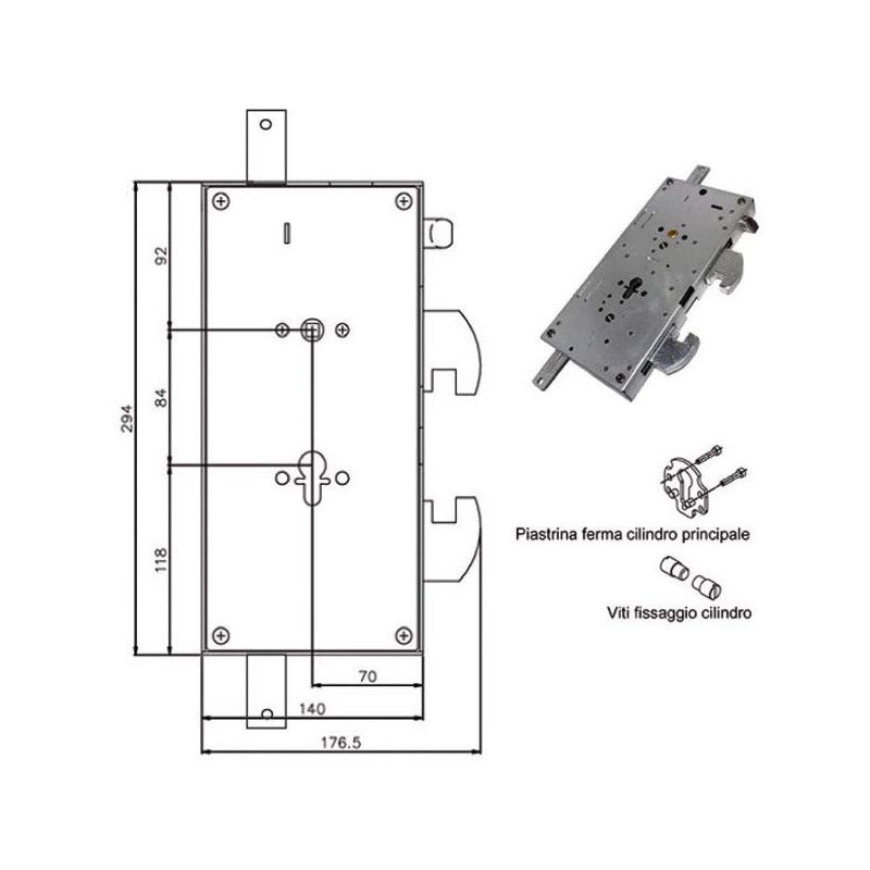 Serratura Sic.Triplice Cil. E70 Sx Gripstop Tesio