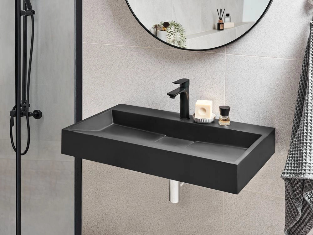 Lavabo bagno classico rettangolare in ceramica finitura lucida 80 x 46 cm nero Lavello da bagno rettangolare
