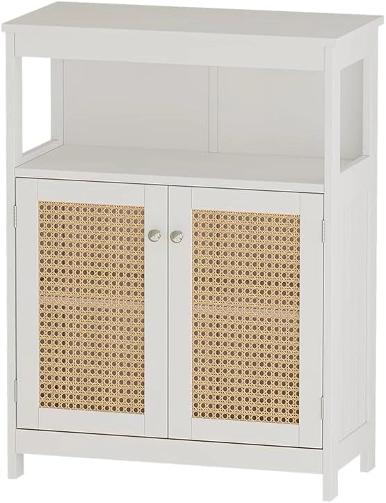 Set di mobili da bagno Rosario, Bianco, 60 cm, composto da mobile sottolavabo, specchiera e mobile medio