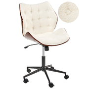 Sedia da ufficio regolabile con funzione girevole Seduta in compensato con rivestimento in tessuto bouclé Marrone scuro e bianco sporco elegante