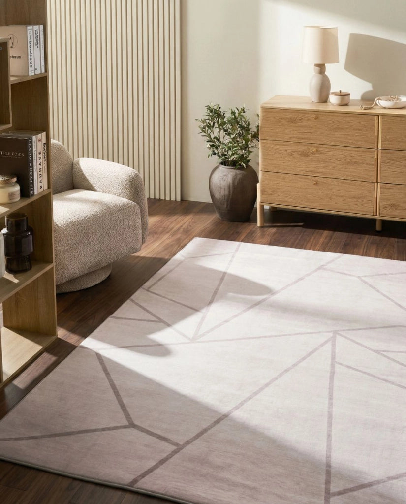 Tappeto beige chiaro in tessuto 160 x 230 cm Motivo geometrico moderno Soggiorno Camera da letto Per riscaldamento a pavimento Fondo antiscivolo