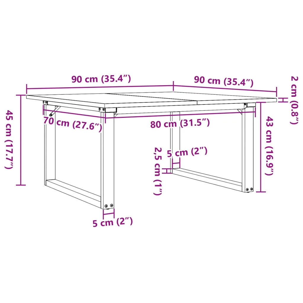 Tavolino da Salotto Telaio a O 90x90x45cm Legno Pino e Acciaio