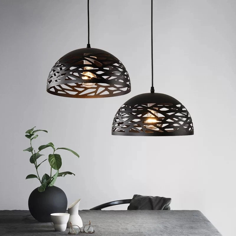 Lampadario sospeso a campana cupola luce led E27 in metallo nero o bianco moderno