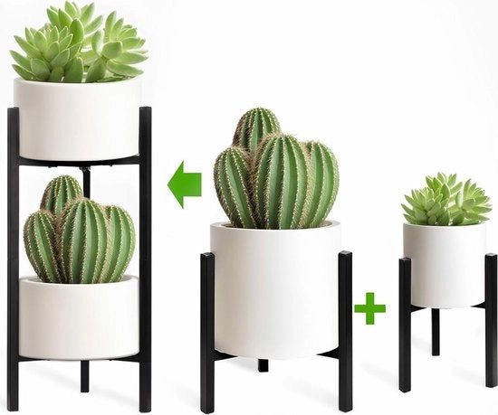 Regolatore di piante adattabile per interni ed esterni - Supporto fiorale in metallo - Adatto per vasi di 20-30 cm - 66 cm di altezza - Nero quadrato - 2 pezzi