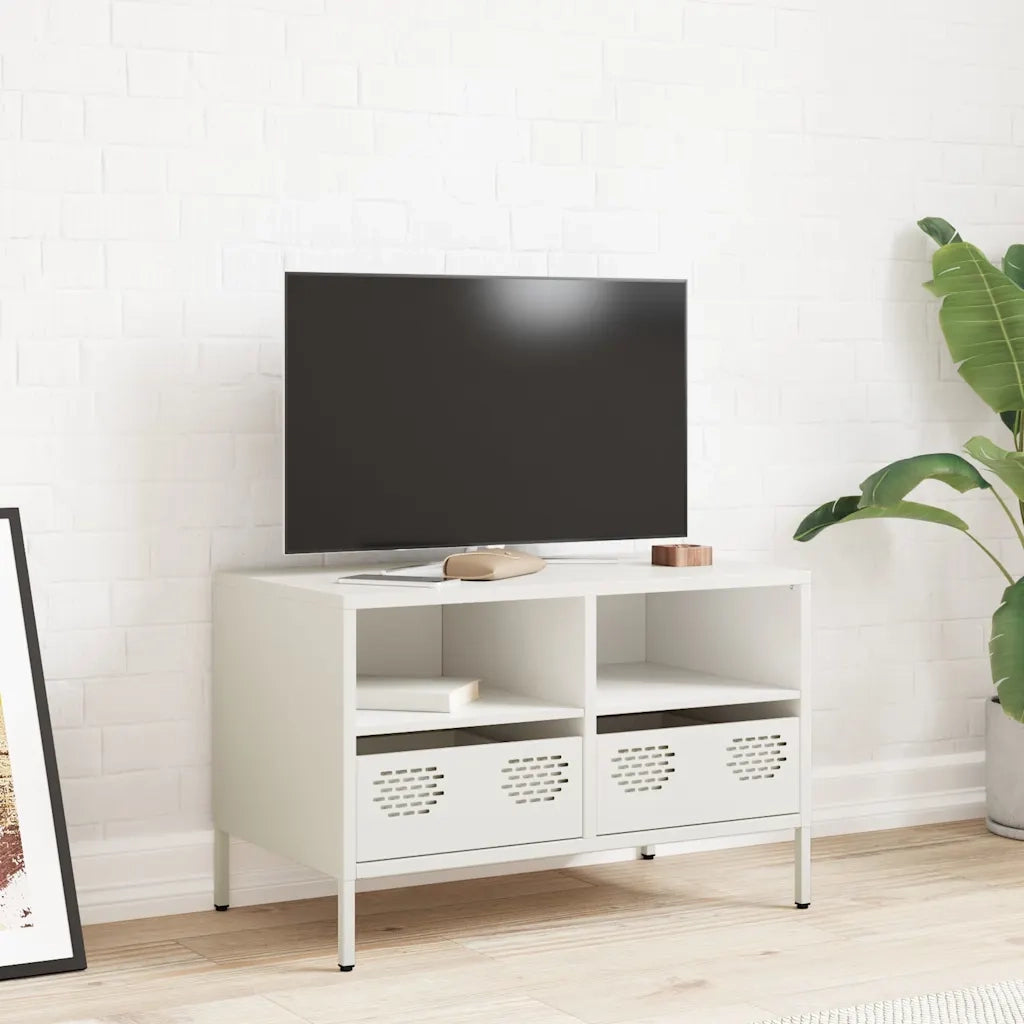 Mobile TV Bianco 68x39x43,5 cm in Acciaio Laminato a Freddo 851321