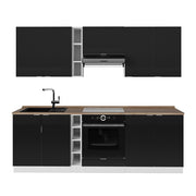 Cucina componibile Fame-Line Nero rigato/Bianco 235 cm, PL Rovere Vicco