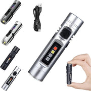 Lanterna Portatile Ricaricabile EDC - Mini Chiave Sospesa con Luce e Accendino - Con Base Magnetica - Per Campeggio e Escursionismo - Argento