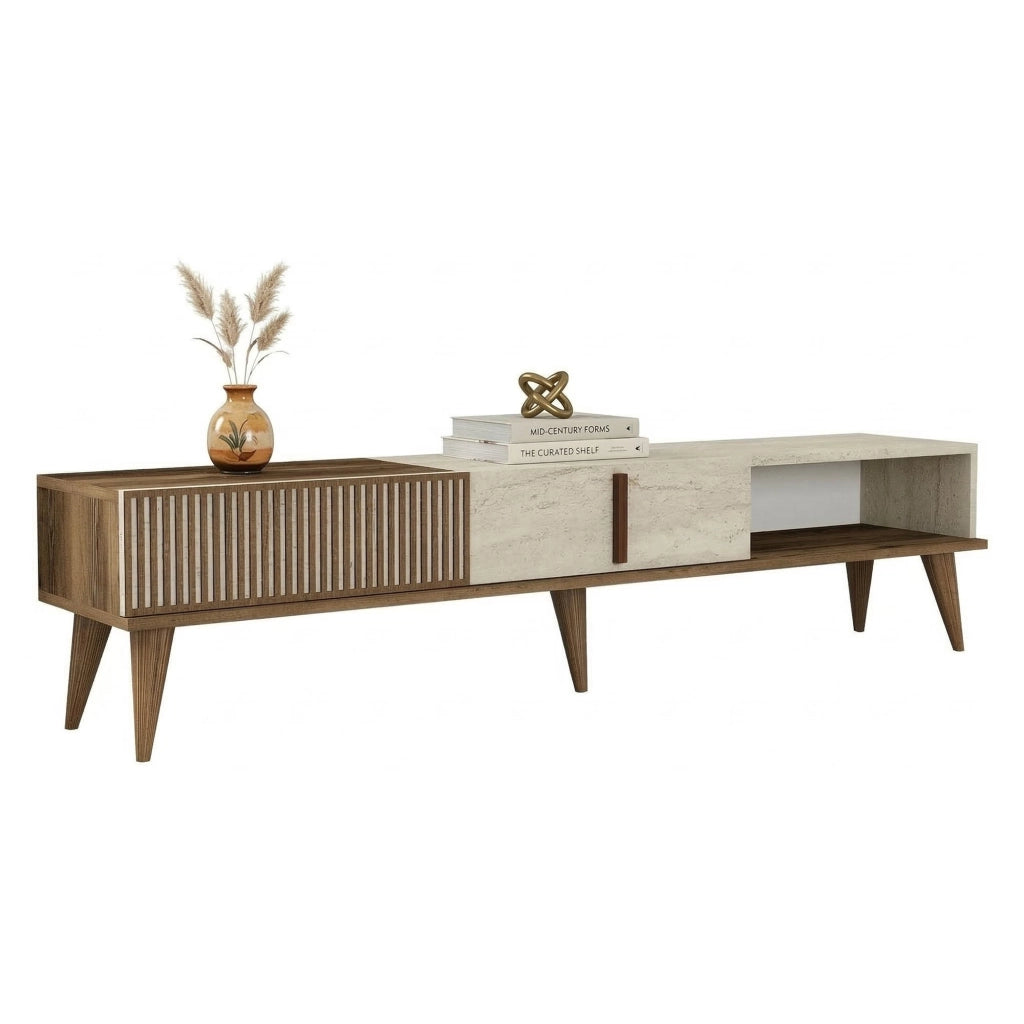 Sicoli, Mobile Porta tv 2 Ante, 180x35x40h cm Beige Marmo