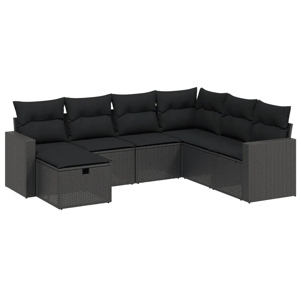 Set Divani da Giardino con Cuscini 7pz Nero Polyrattan