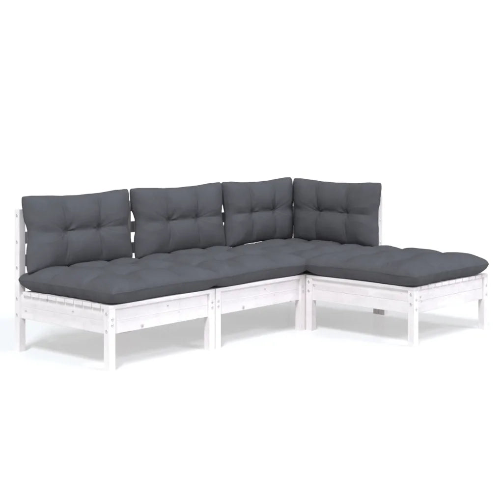 Set Divani da Giardino 4 pz | Set Salotto da Giardino con Cuscini Bianchi Legno di Pino