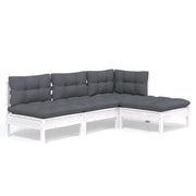 Set Divani da Giardino 4 pz | Set Salotto da Giardino con Cuscini Bianchi Legno di Pino