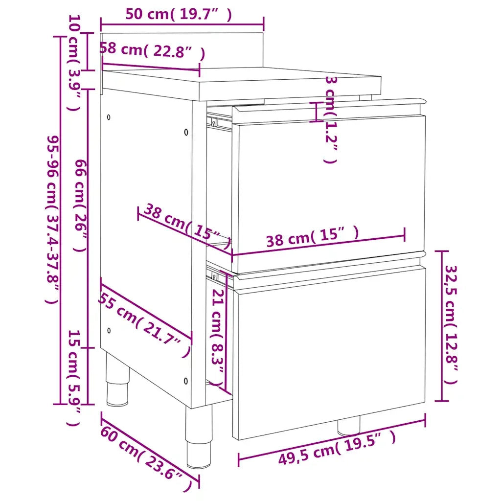 Mobili da cucina commerciali 2 pz 50x60x96 cm in acciaio inox 3081934