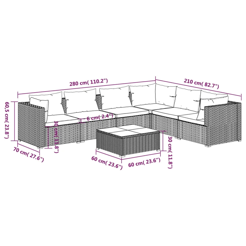 Set Divani da Giardino 8 pz con Cuscini in Polyrattan Grigio 3101733