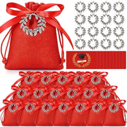 50 Set di Regali di Laurea Personalizzati - Borse Rosse - Chiavi d'Argento/Lauree - Sacchetti di Dolci - Decorazioni da Festa - Accessori Personalizzati - Juta/Papier - Articoli da Festa