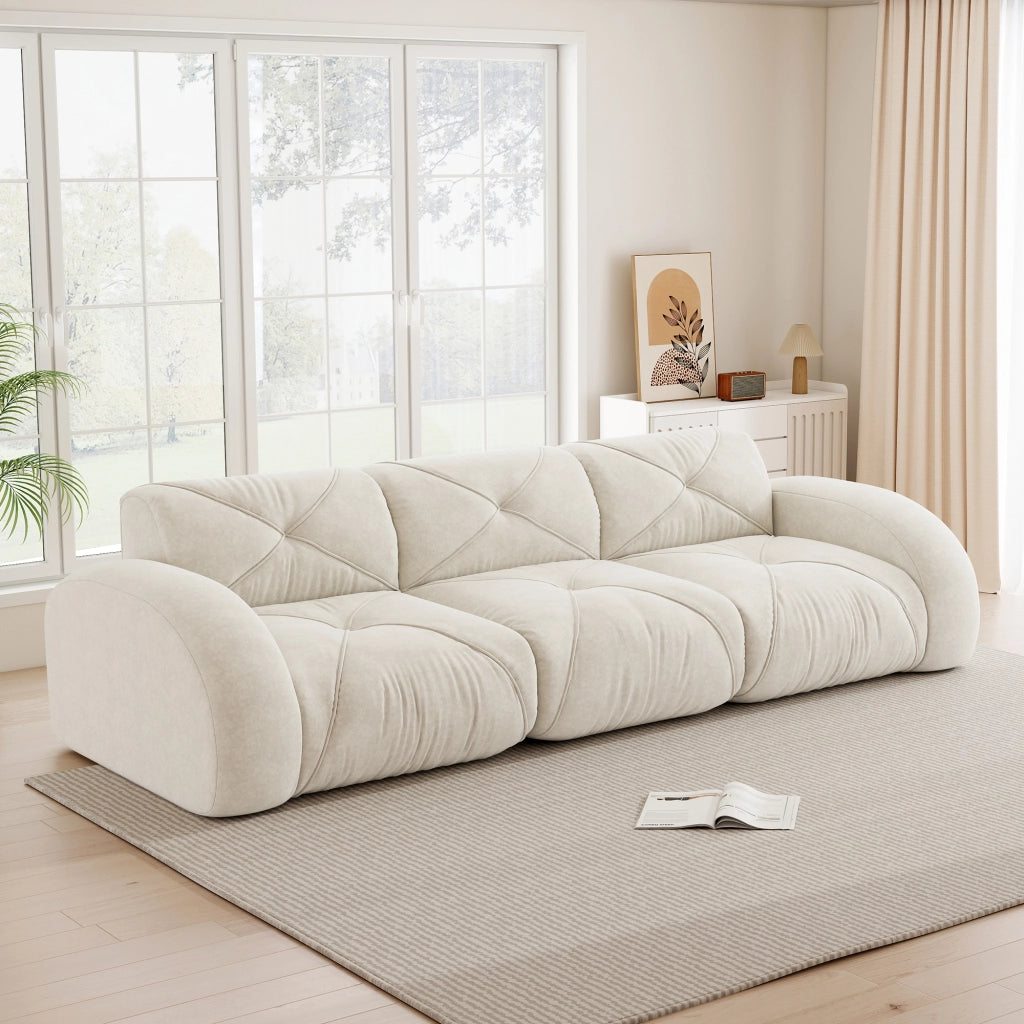 Divano modulare 3 posti senza struttura in tessuto chenille con seduta confortevole, beige chiaro 281 × 95 × 76 cm