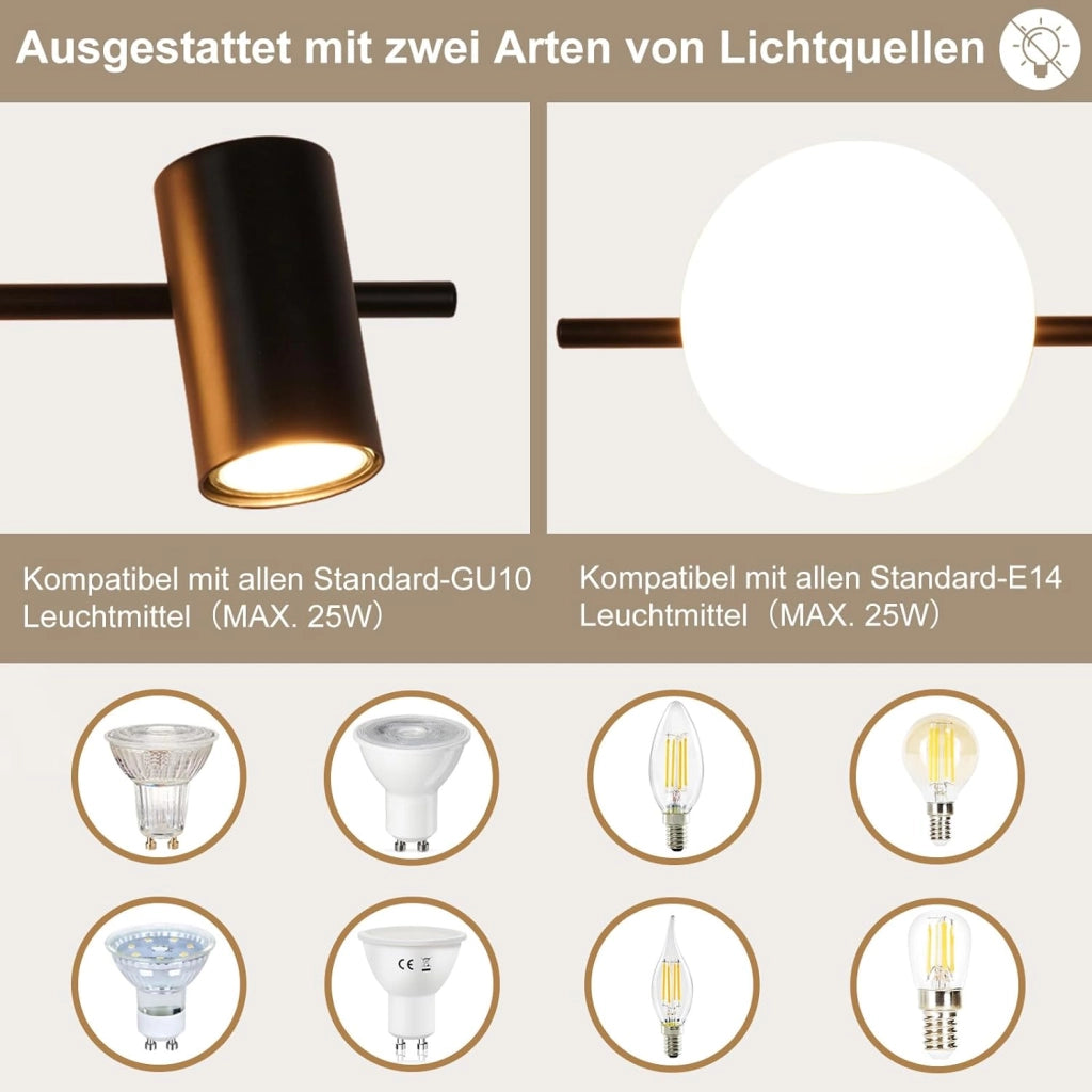 ZMH Faretto da soffitto 2 fiamme E14 moderne metallo sfera vetro 40cm per corridoio cucina