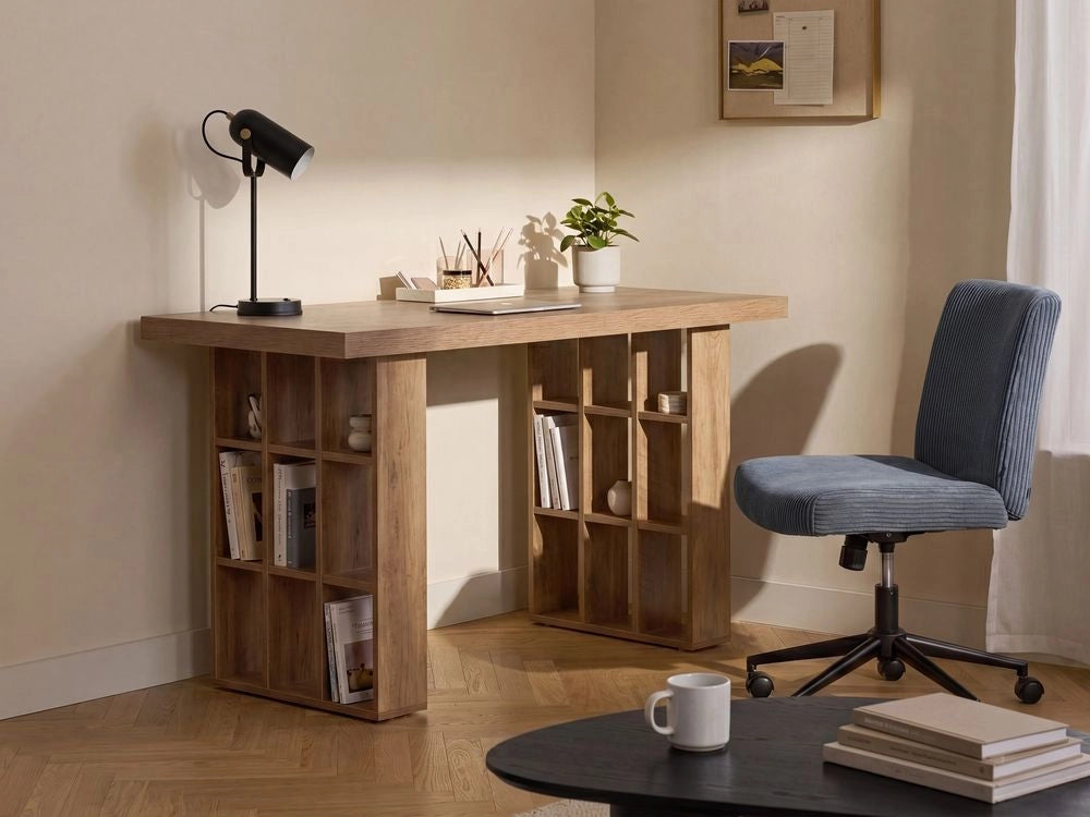 Scrivania da ufficio in stile scandinavo con cassetti MDF 120 x 60 cm 18 ripiani marrone chiaro stile scandinavo