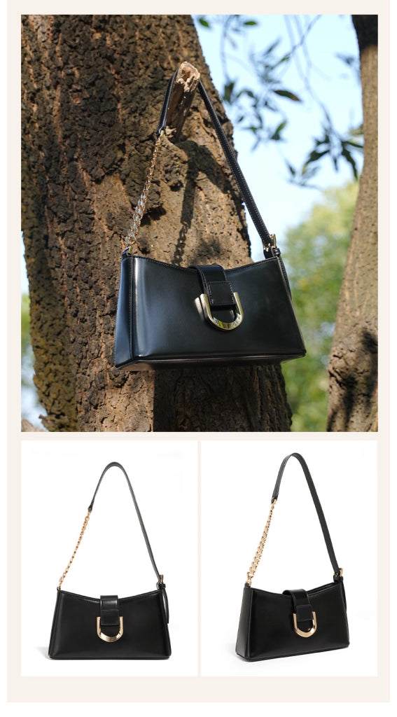 Borsa a tracolla da donna in vera pelle nera