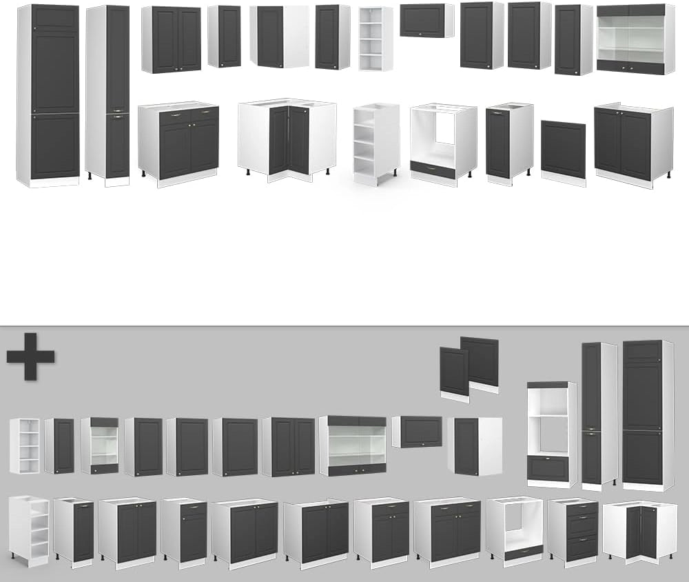 Cucina angolare completa Fame-Line, Bordeaux lucido/antracite, 347 x 60 cm, PT Antracite, per una progettazione flessibile della cucina e un'espansione modulare