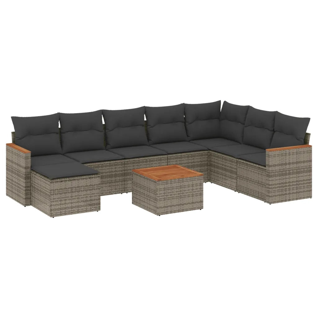 Set Divano da Giardino 9 pz con Cuscini Grigio in Polyrattan 3226256