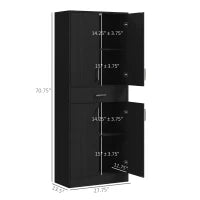 Credenza Cucina Alta con 2 armadi a 2 porte, 1 cassetto centrale e 2 ripiani regolabili su 3 livelli, in MDF, 70.8x34x180cm, Nero | Aosom Italy