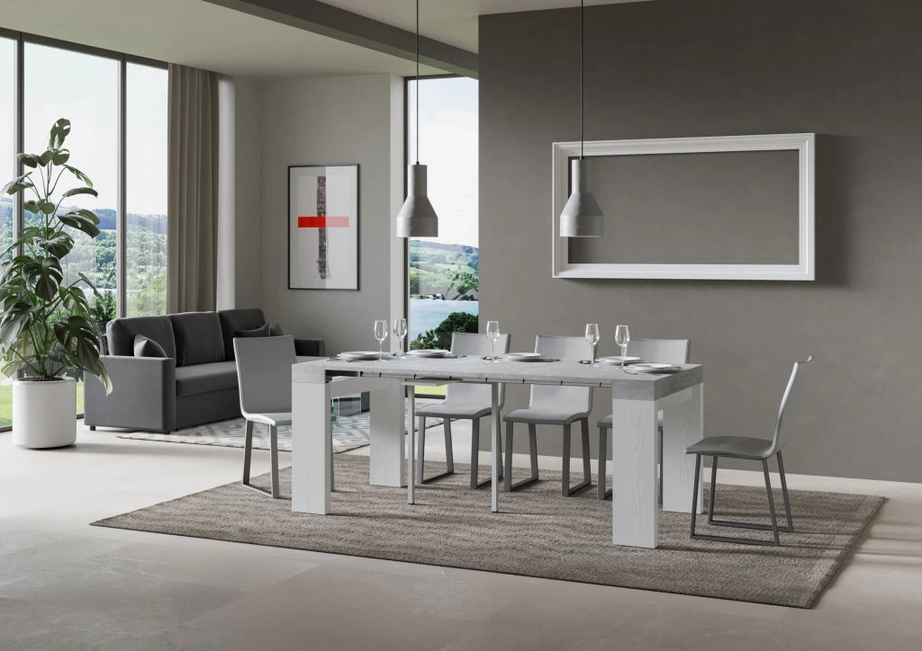 Consolle allungabile 90x40/196 cm Roxel Mix Small piano Cemento - struttura Bianco Frassino