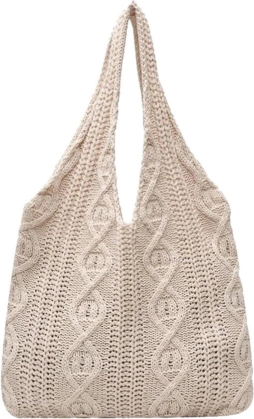 Borsa da spiaggia con stile retro estivo per donne, grande capacità, disegno hobo per viaggi e vacanze, Beige