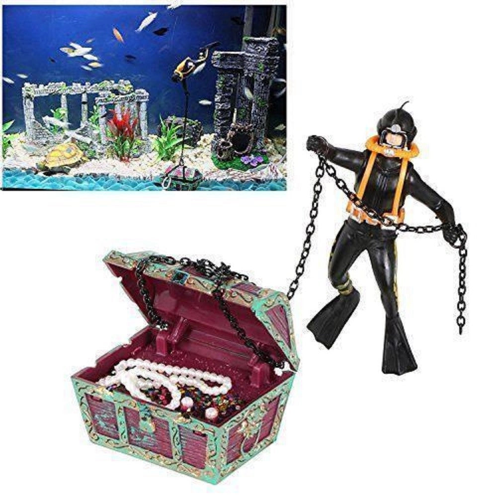 Trade Shop - Ornamento Per Acquario Decorativo Sub Catena Tesoro Dei Pirati Pesci Acqua -