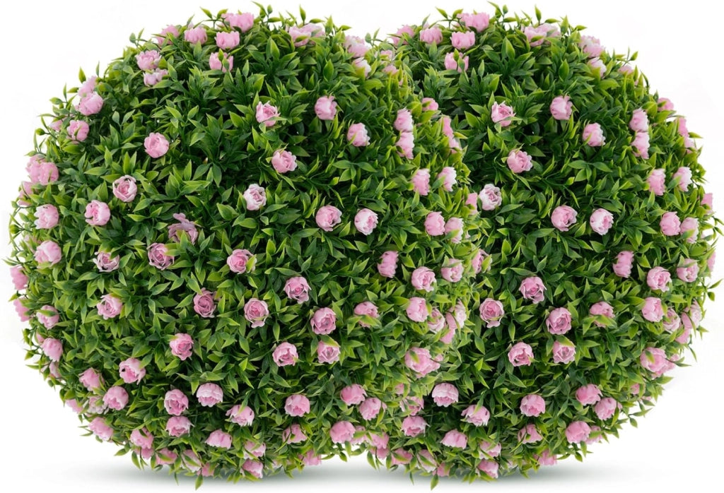 Lot de 2 Boules Décoratives Artificielles de 37 cm avec Fleurs de Roses, Cadre en Polypropylène Sûr et Fiable, Sphère Décoratives de Jardin avec Fleurs, pour Porche, Maison