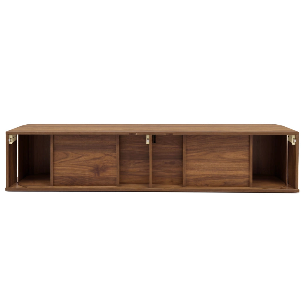 Mobile TV da parete, finitura effetto legno, illuminazione a LED regolabile tramite app, materiale MDF, colore noce