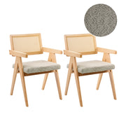 Set di 2 sedie da pranzo marrone chiaro e tortora con rivestimento bouclé e struttura in legno di gomma per sala da pranzo e cucina in stile retrò