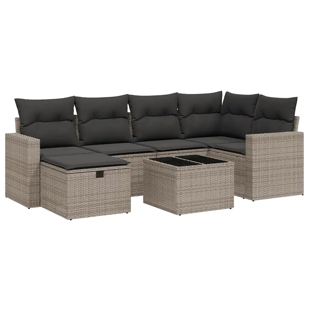 Set Divani da Giardino 7 pz con Cuscini Grigio in Polyrattan 3263496
