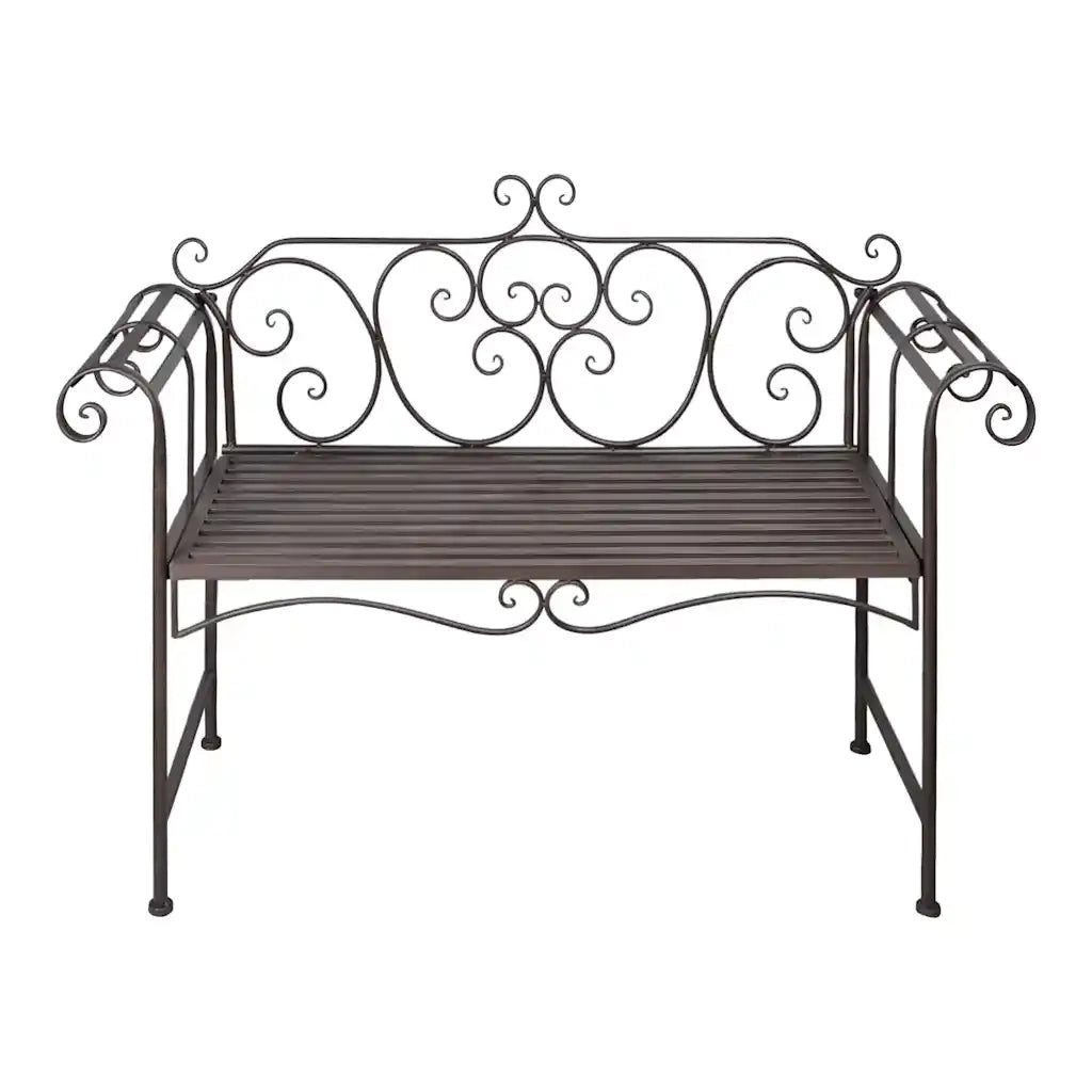 Panchina da Giardino 132 cm in Acciaio Stile Anticato Marrone 40716