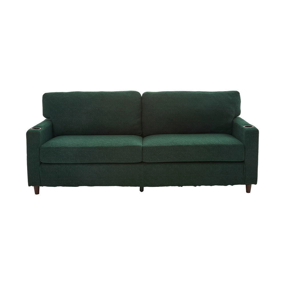 Divano 2 posti - Xylo - Chenille, LED, USB-C, porta bicchieri, verde smeraldo