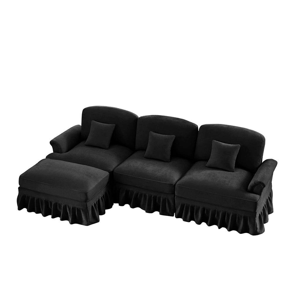 Divano modulare 3 posti - Xylo - Forma L, chenille, mid-century, nero