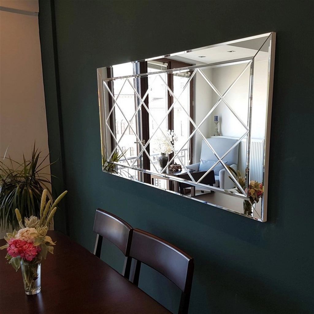 Rosazza, Specchio Dettagli Geometrici, 130x65h cm Argento