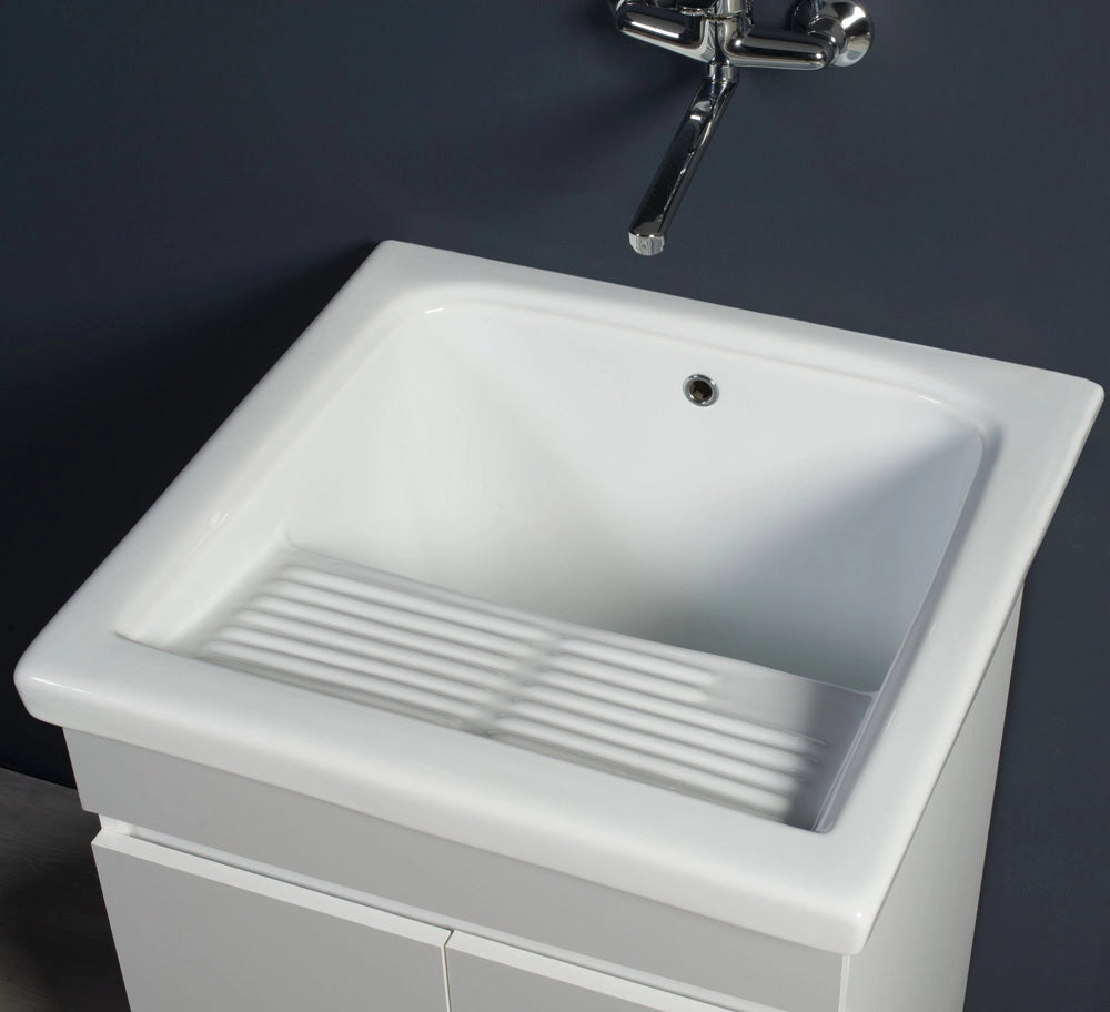 Mobile Lavatoio in Ceramica 2 Ante e Strofinatoio Integrato 60x50x86A cm Grigio Cemento