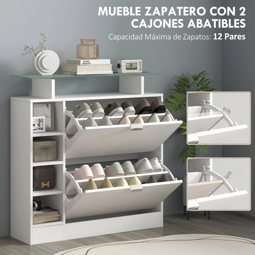 Mobile per scarpe con cassetti e ripiani ¨C zephmum ¨C bianco 89x25x92 cm